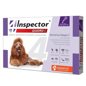 Капли от блох и клещей Inspector Quadro, на холку для собак 10-25 кг