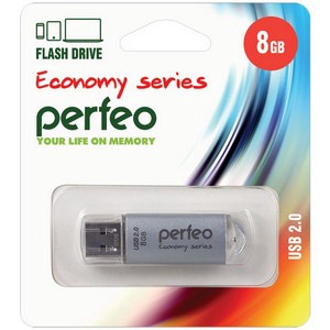 Perfeo USB флэш-диск 8GB E01 Silver economy series 10/100