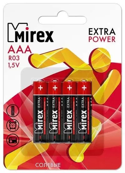 Батарейка солевая MIREX R03/AАA 1,5V BL4 Китай