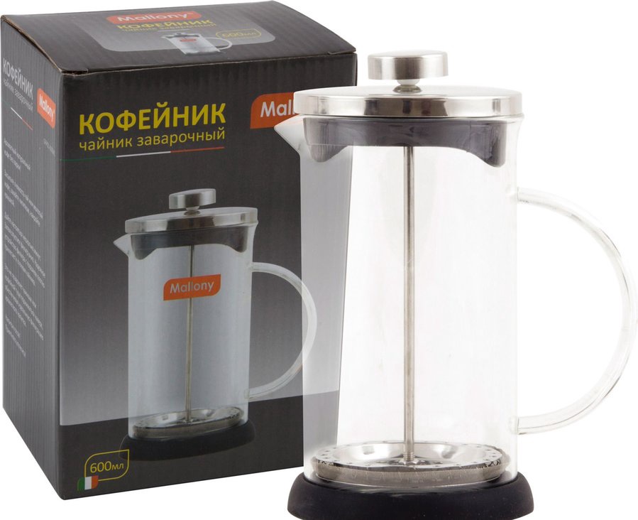 Чайник/кофейник стеклянный Nero 600ML кофе-пресс Черный арт. 950066 