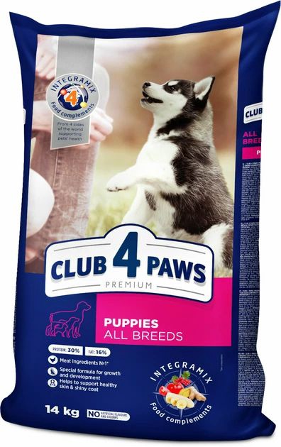 Корм для  щенков сухой Club 4 Paws Премиум.Для всех пород с высоким содержанием курицы,14кг.