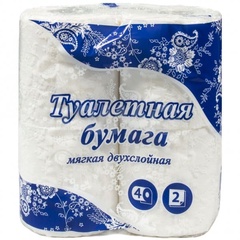 Туалетная бумага, белый, 4 рул., 2 слоя NoName 