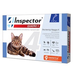 Капли от блох и клещей Inspector Quadro К  для кошек 1-4 кг.