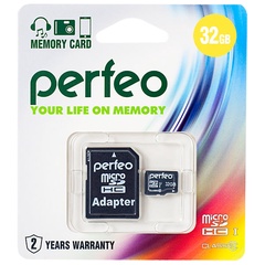 Карта памяти Micro SDHC PERFEO 32GB Class 10+Adapter арт. PF32GMCSH10A 