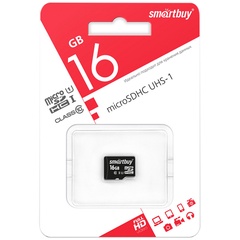 Карта памяти (флэш-накопитель) без адаптера Micro SDHC 16Gb Class 10 Smartbuy арт. SB16GBSDCL10-00 