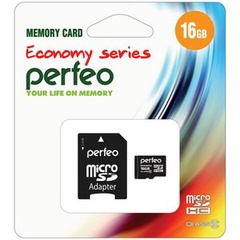 Карта памяти micro SDHC PERFEO 16GB (Class 10) + Adapter ECONOMY  series  10/100