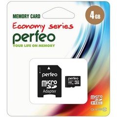 Карта памяти micro SDHC PERFEO 4GB (Class 10) + Adapter ECONOMY  series 10/100