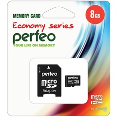 Карта памяти PERFEO Micro SDHC PERFEO 8GB(Class 10)+Adapter ECONOMY series 10/100 