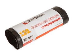 Пакеты для мусора суперпрочные, 120 л, 10 шт., PERFECTO LINEA (Тип дна: звезда.)